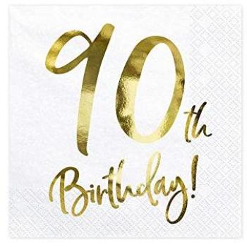 Partydeco – 90. Geburtstag Servietten in Goldweiß (33 cm × 33 cm, 20 Stück)