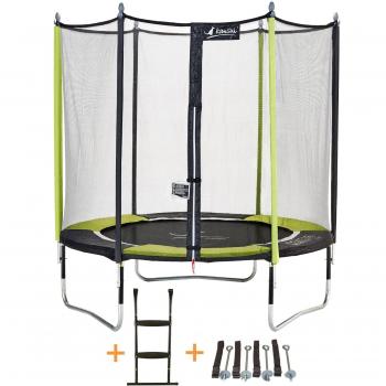 Trampoline Kangui 244 cm – JUMPI Vert/Noir : filet de sécurité, échelle & kit d’ancrage