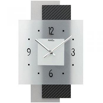 Wanduhr AMS 9243 – Holzrahmen, 5 cm × 36 cm × 22 cm, silber & schwarz