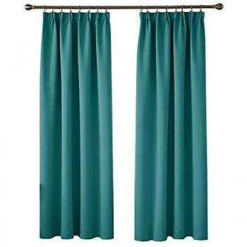 Pencil Pleat Curtains for Girls Bedroom 46 x 90 with Two Matching Tie Backs Turquoise Two Panels