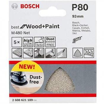Bosch M480 Quick Fit Net Delta Sanding Sheets 93mm x 93mm 80g Pack of 5