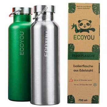 ECOYOU 750 ml Edelstahl‑Tischnachhaltigkeitsflasche – Grüne Variante