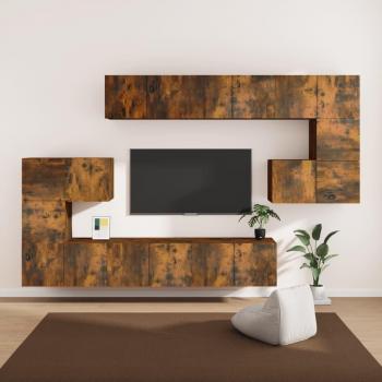VistaOak 10‑Piece TV Storage System – Smoked Wood Finish