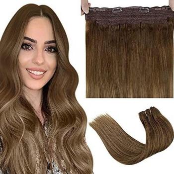 LaaVoo Estensioni Capelli 20 Pollici Balayage Marrone Medio a Biondo Scuro