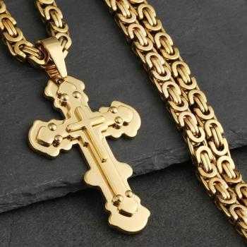 Collier pendentif homme croix or acier inoxydable