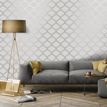 Holden Decor Glistening Geo Grey & Silver Wallpaper