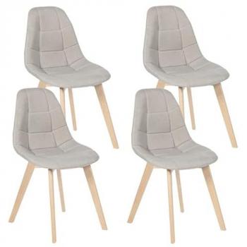 Set di 4 sedie Gaby in tessuto beige con gambe in legno