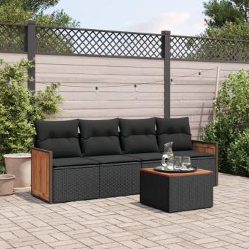 Salon Extérieur 5 Pcs Noir Résine Tressée avec Coussins Inclus