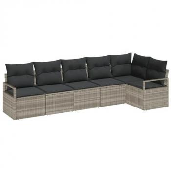 LuxeLeaf Patio Sofa Pack (6 Pieces) – Light Grey Rattan & Cushion Combo
