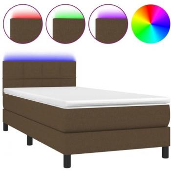 Cadre de lit design LED avec tête de lit en tissu marron foncé 90x200