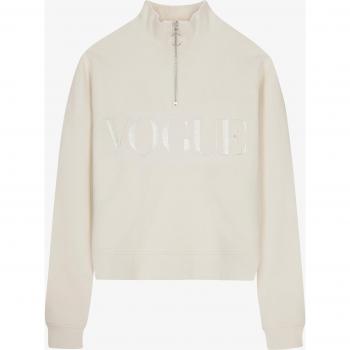Felpa Vogue Zip Crema con Logo Ricamato