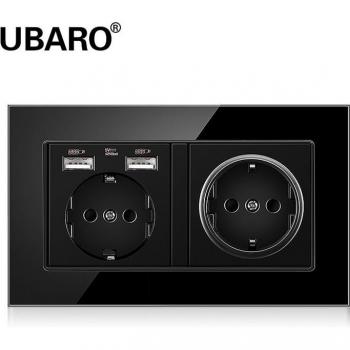 UBARO 146x86 16A: Panel de cristal con conectores USB y toma eléctrica europea