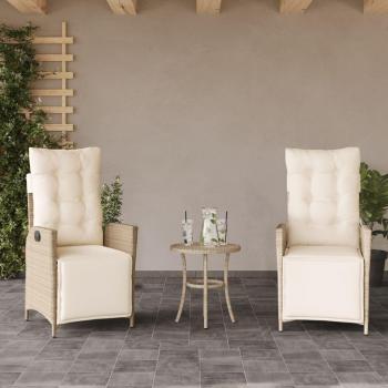 Vida XL Beige Poly‑Rattan Recliner Garden Chairs, Dual Unit with Footrests