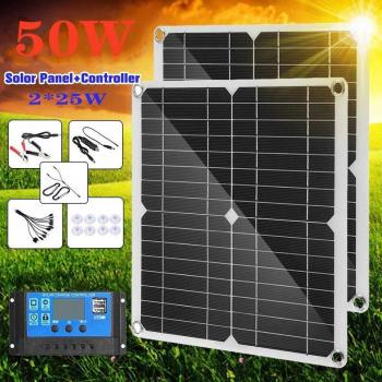 Tragbares Solarmodulset 50W Monokristallin mit Regler zur Stromversorgung von Geräten unterwegs
