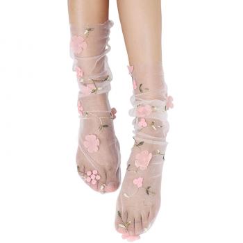 Calcetines Elegantes Rosa con Diseño Floral de Nylon