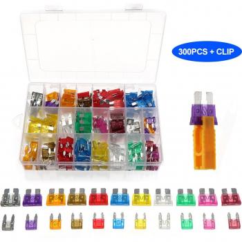 Fusibles de cuchilla para automóviles, set de 300 piezas con clip y caja, 2/3/5/7.5/10/15/20/25/30/35/40A