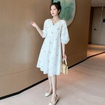 Pregnancy Cotton Dress, Summer Style, Lantern Sleeve, V‑Neck