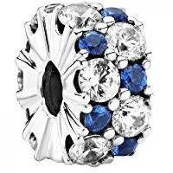 Clip Brillante Transparente y Azul con Plata de Ley, Joyas Pandora para Mujer, 799171C01
