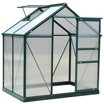 Jardim Estufa Outsunny 190x132x201 cm – Construção em Policarbonato, Proteção UV30, Fundação Reforçada, Calha Verde Escura