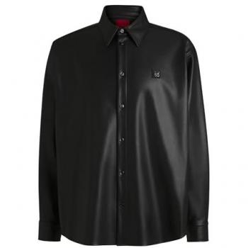 HUGO Lederoptik Jacke in Schwarz, Größe M
