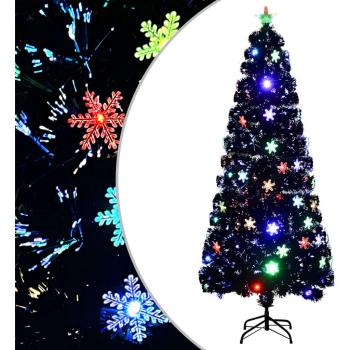 210 cm Black Christmas Tree with Fibre Optic LED Snowflakes