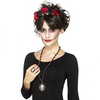 Set de accesorios de joyería con camafeo de Esqueleto del día de Muertos, Negro, con Collar
