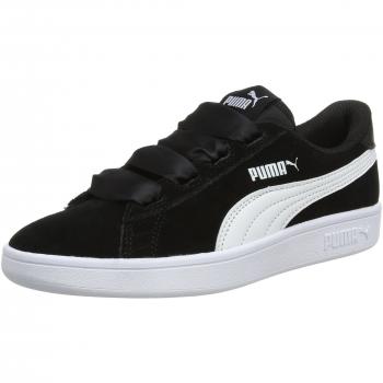 Puma Smash V2 Ribbon Jr, Scarpe da Ginnastica Basse Bambina, Nero, 38.5 EU