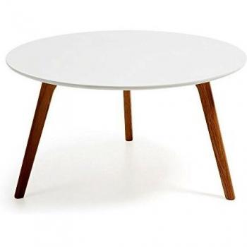 Kave Home Kirb Couchtisch – Rund, 90 cm, Weiß, Massiv-Eiche Beinen