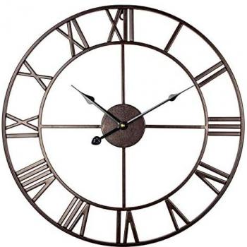 Modern Non-Ticking Metal Wall Clock, Large Round Design, Farmhouse Style, Battery Powered, 40CM/47CM/60CM, Roman Numerals, Red