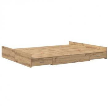 Lit en bois d'ingénierie chêne 160 x 200 cm avec rangement