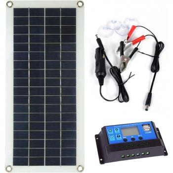 30W 12V Dual USB Solar Charger Kit with Controller