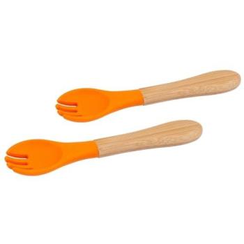 Bamboo Baby Forks with Silicone Tip – Orange (Pack of 2)
