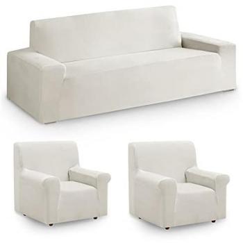 Pack Trio Fundas de Sofá Terciopelo Velvet Marfil