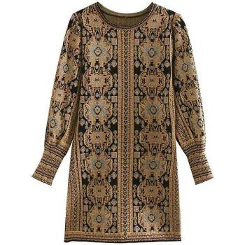 Puff Sleeve Jacquard Weave Women's Night Out Dress, England Style