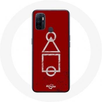Coque Oppo A53 Squid Game Design Rouge Cercle Carré Triangle
