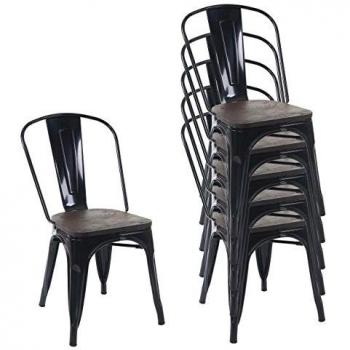 Mendler Chaise de Bistro HWC‑A73 – Élégance Industrielle, Siège en Bois, Métallique Noir