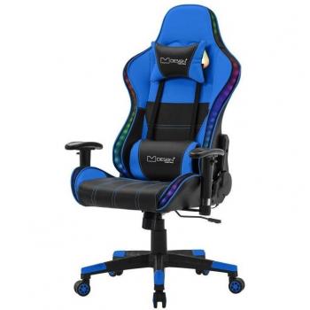 Gaming Chair with RGB Lighting & Bluetooth Boxes Black/Blue Faux Leather ML Design