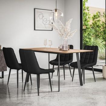Haydon Oak Top Dining Ensemble, Black Legs, 6 Nova Leather‑Look Chairs