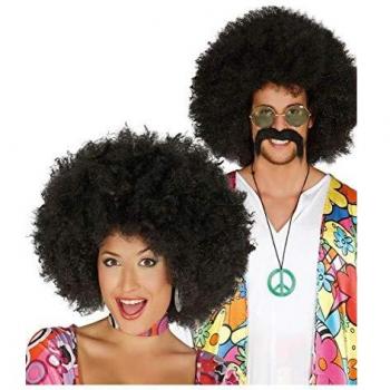 Hippie Kostüm Afro Perücke schwarz für Fasching