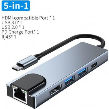 5-in-1 USB-C to RJ45 Ethernet Hub for MacBook Air Pro