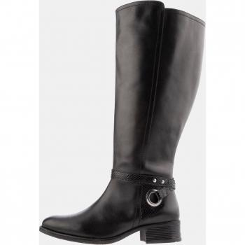 Stivali di cuoio neri con gambale XL e linguetta decorativa, Donna, Taglia 43