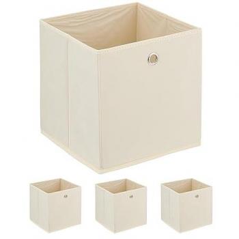 Set of 4 Cream Fabric Storage Baskets, Foldable, 30x30x30 cm