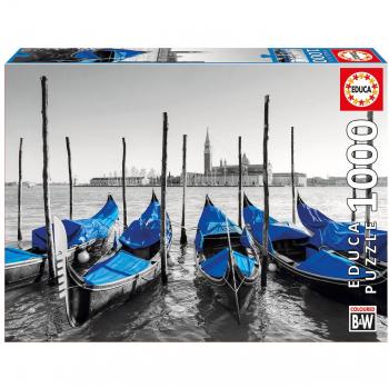 PUZZLE 1000 PIEZAS GONDOLAS EN VENECIA BLANCO Y NEGRO CON COLORES