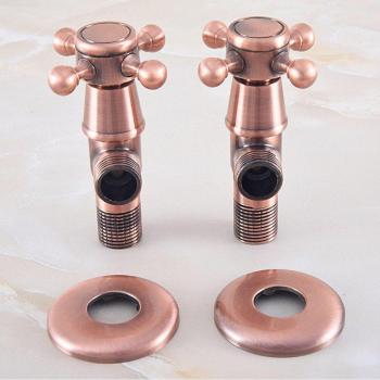 Retro Red Copper Brass Bathroom Angle Stop Valve with Cross Handles 1/2 Male x 1/2 Male Thread