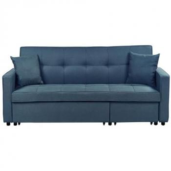 Convertible 3-Seater Sofa Bed in Blue Polyester with Extra Cushions