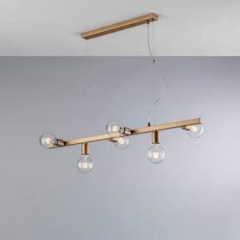 BONETTI ILLUMINA Sospensione (Hängeleuchte) – Eisen, Lackierung Schwarz/Gold – 6 Lampen – Höhe 18 cm – Max. Länge 148 cm