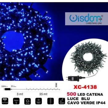 Catena Luminosa 500 Led Lucciole Blu Cavo Verde IP44