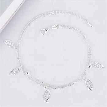 Trendy Hollow Leaves Ankle Bracelet in 925 Sterling Silver for Beach Parties