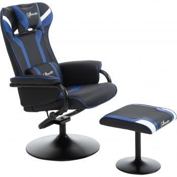 Vinsetto Gaming Relaxsessel mit Fußhocker, 130° neigbar, Dunkelblau und Schwarz