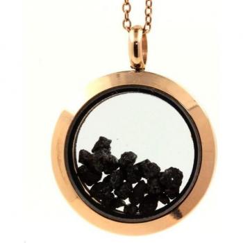 Medaglione 25 mm con Diamante Nero Grezzo e Oro Rosa
